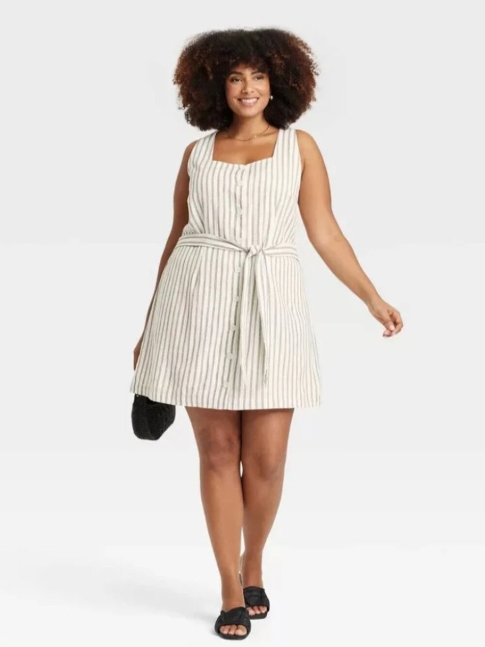 NEW Women's Linen Mini Vest Dress - A New Day™ Black/Cream Striped 4X